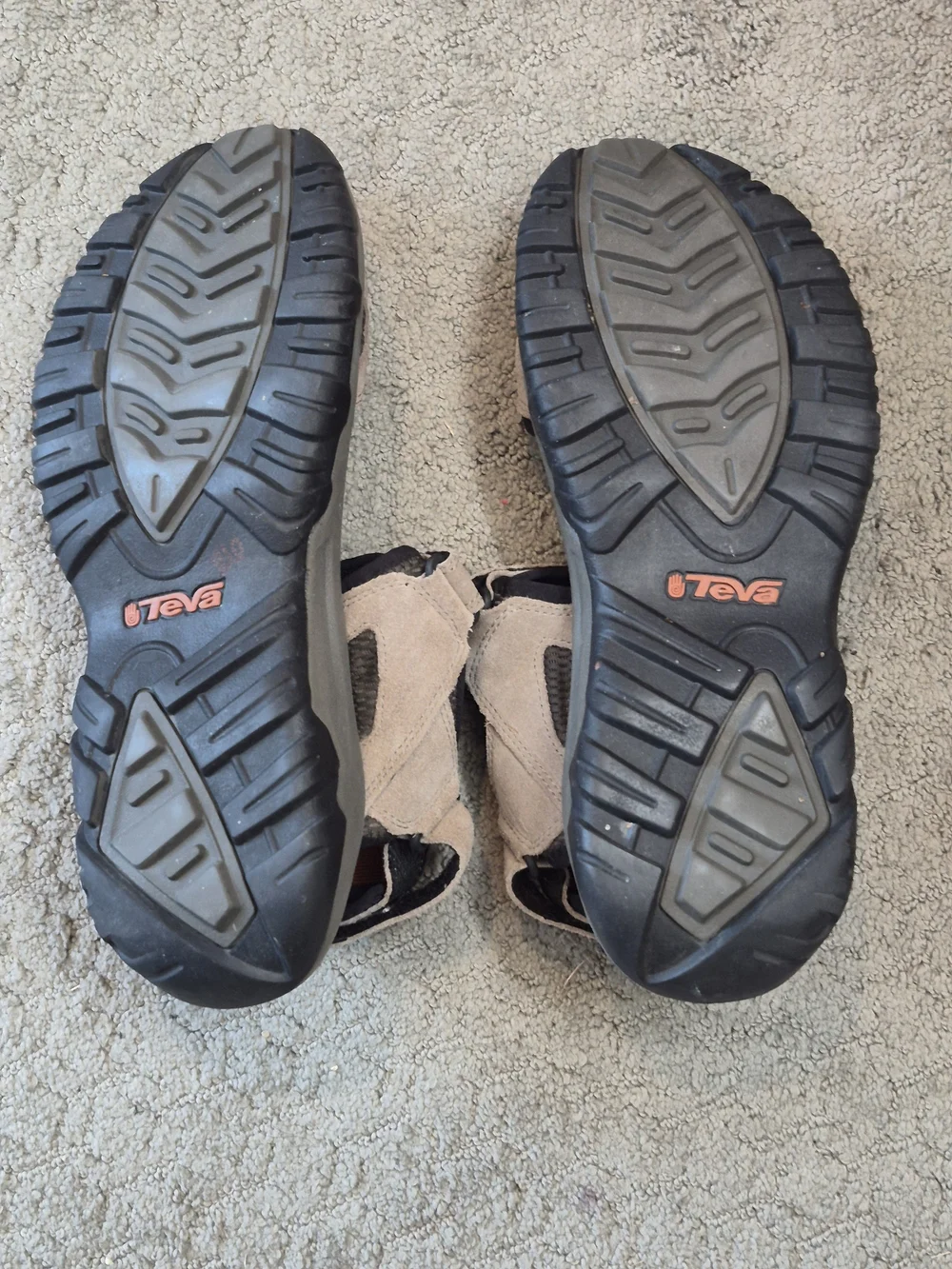 Teva Men's Adjustable Suede Sandals in Light Tan and Gray, Orangr